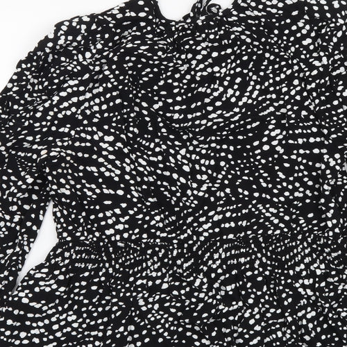 Marks and Spencer Womens Black Geometric Viscose Basic Blouse Size 10 Round Neck
