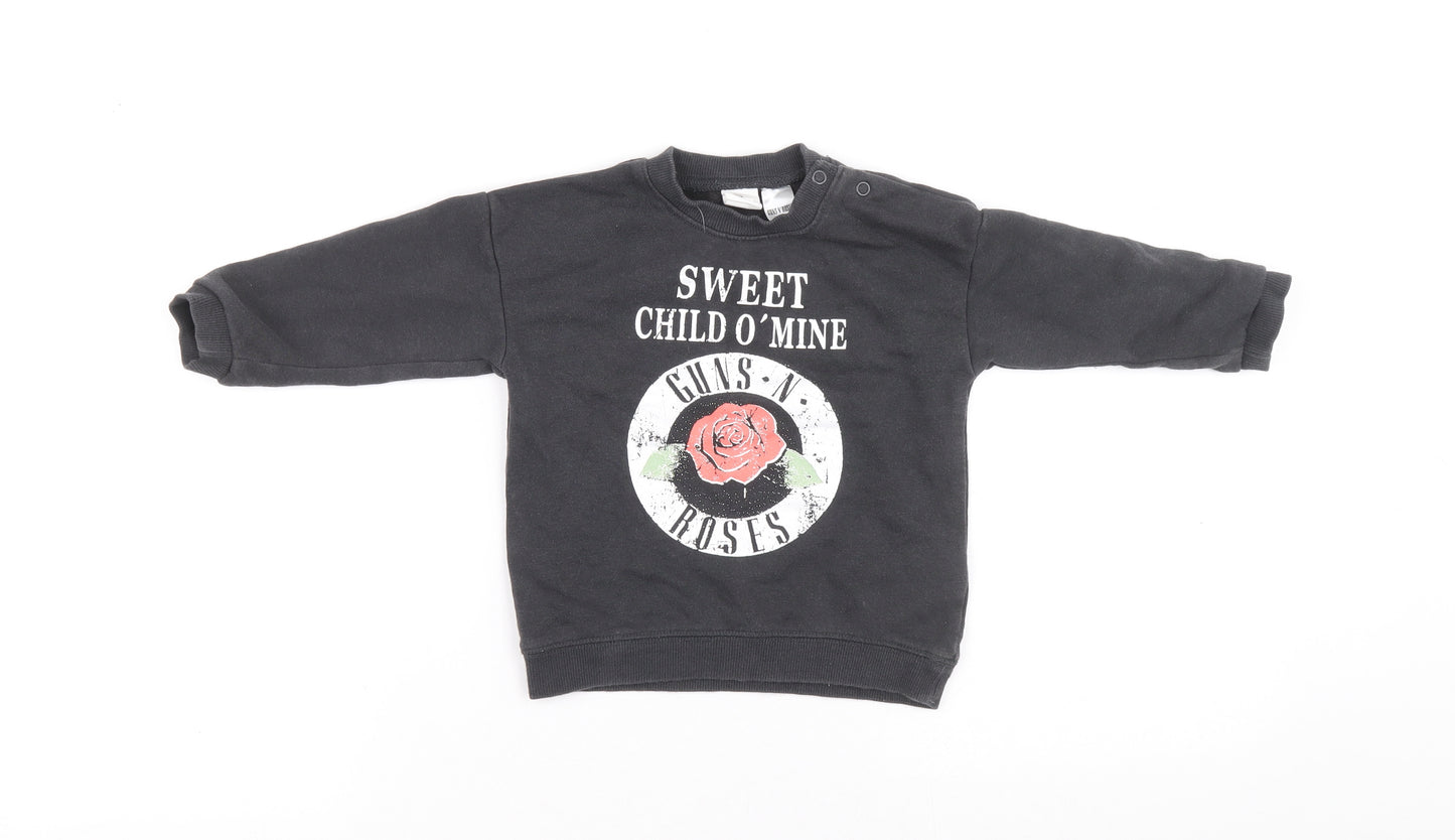 H&M Boys Black Cotton Pullover Jumper Size 9-12 Months Pullover - Guns and Roses