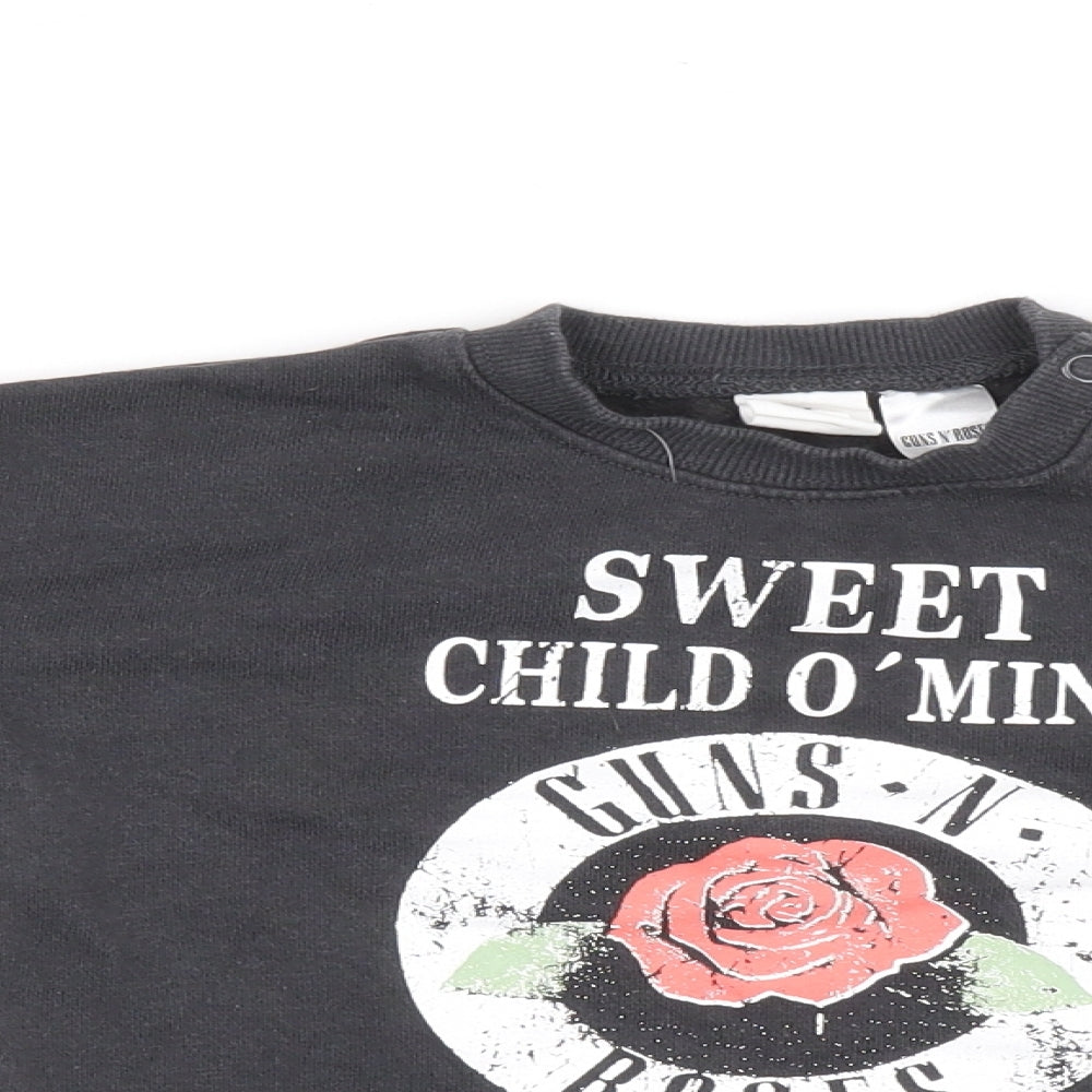 H&M Boys Black Cotton Pullover Jumper Size 9-12 Months Pullover - Guns and Roses
