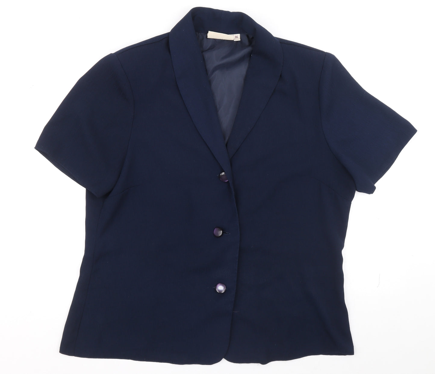 Honor Millburn Womens Blue Polyester Basic Button-Up Size 16 V-Neck
