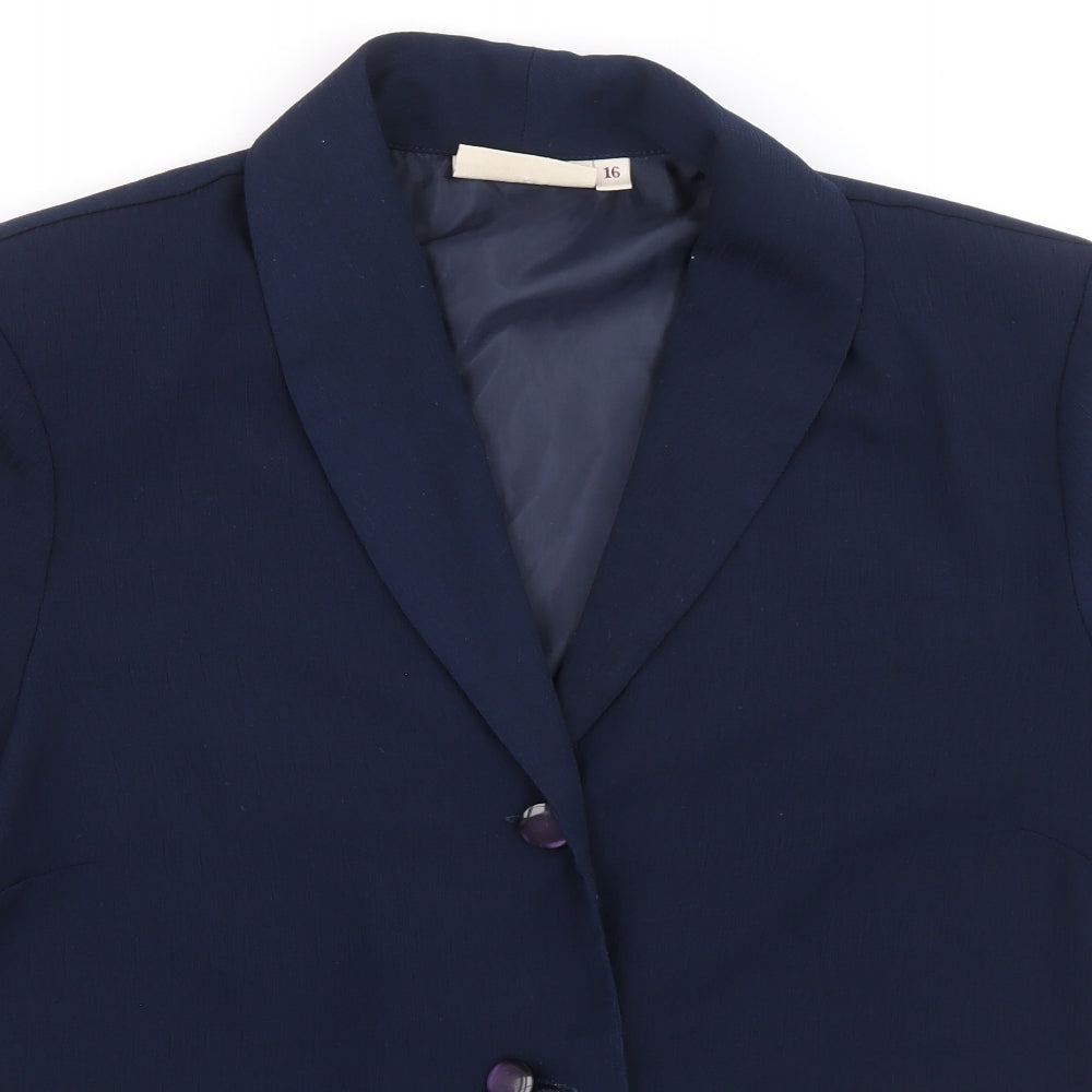 Honor Millburn Womens Blue Polyester Basic Button-Up Size 16 V-Neck
