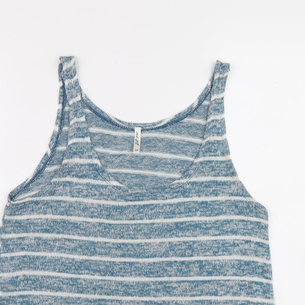 NEXT Womens Blue Striped Viscose Basic Tank Size 10 Scoop Neck