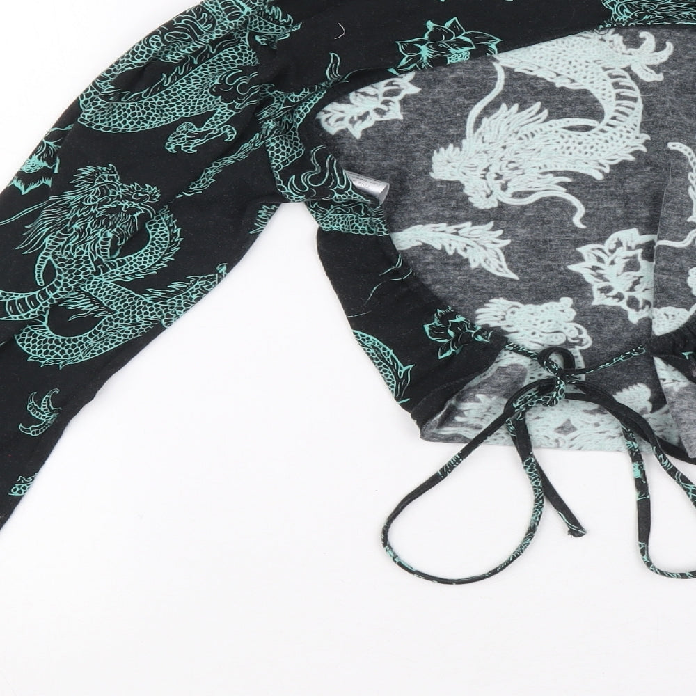 Motel Womens Black Mock Neck Geometric Cotton Pullover Jumper Size M - Dragon and flower design Backless