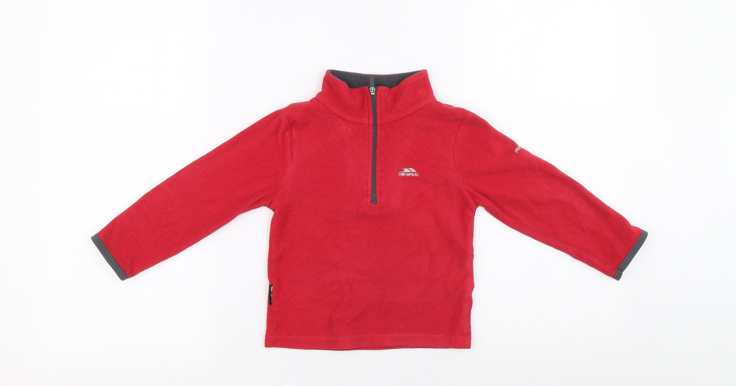Trespass Boys Red Mock Neck Polyester Pullover Jumper Size 2-3 Years Pullover
