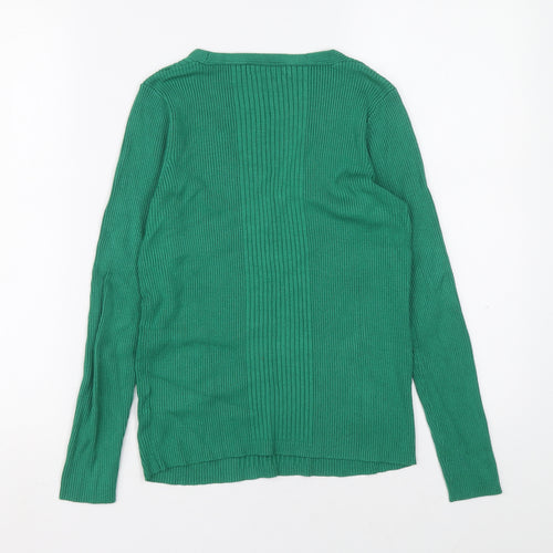 Marks and Spencer Womens Green V-Neck Viscose Pullover Jumper Size 16 - Ribbed fabric