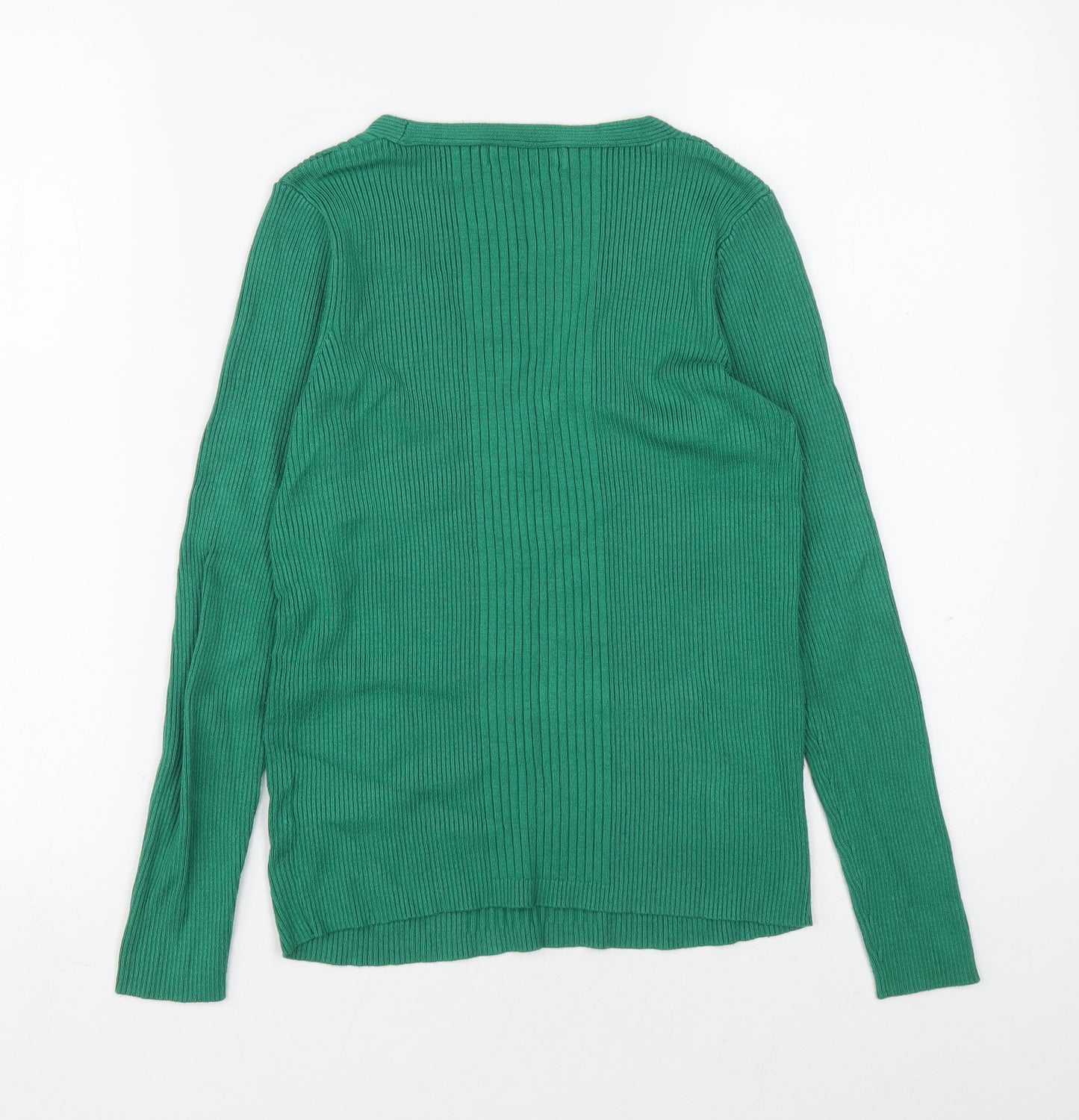 Marks and Spencer Womens Green V-Neck Viscose Pullover Jumper Size 16 - Ribbed fabric