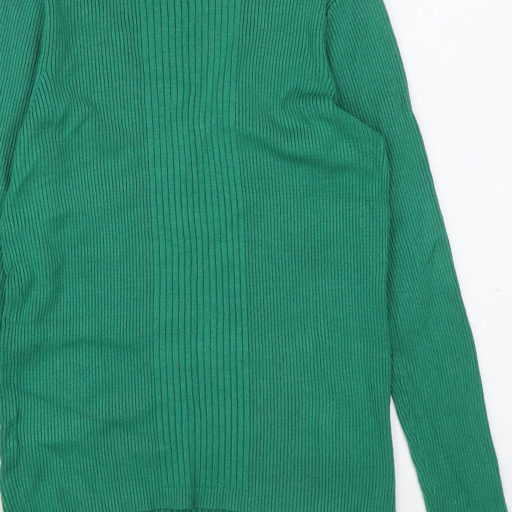 Marks and Spencer Womens Green V-Neck Viscose Pullover Jumper Size 16 - Ribbed fabric