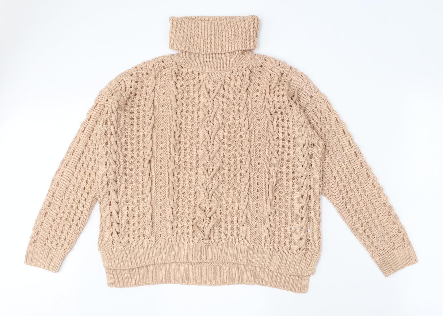 Dorohty Perkins Womens Beige High Neck Acrylic Pullover Jumper Size M