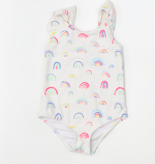 Marks and Spencer Girls White 100% Polyamide Romper One-Piece Size 2-3 Years Pullover - Swimsuit,Rainbow Pattern