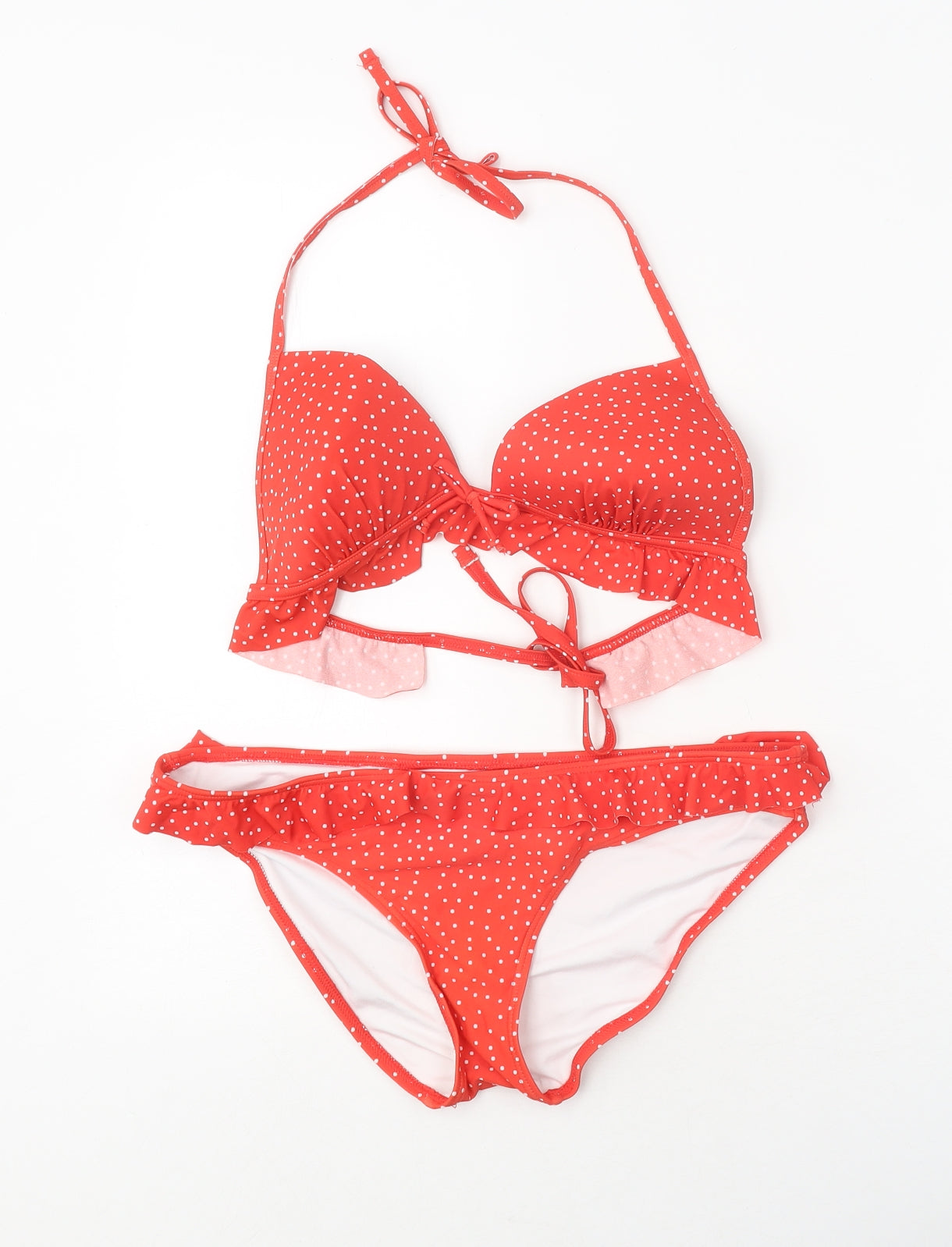 New Look Womens Red Polka Dot 100% Nylon Bikini Size 12