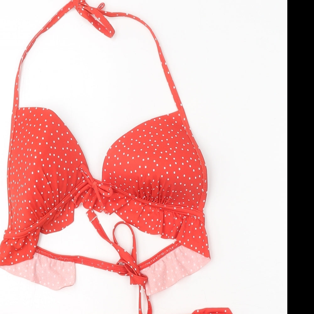 New Look Womens Red Polka Dot 100% Nylon Bikini Size 12