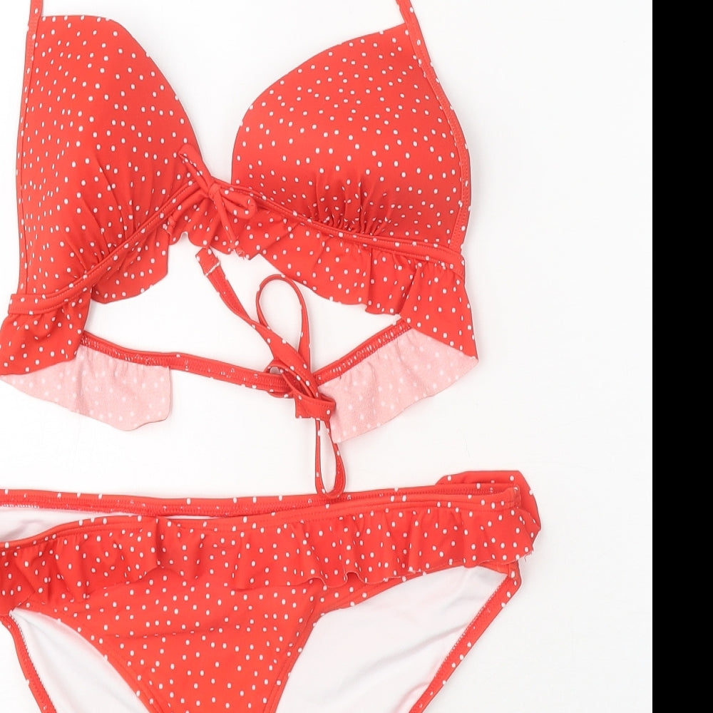 New Look Womens Red Polka Dot 100% Nylon Bikini Size 12