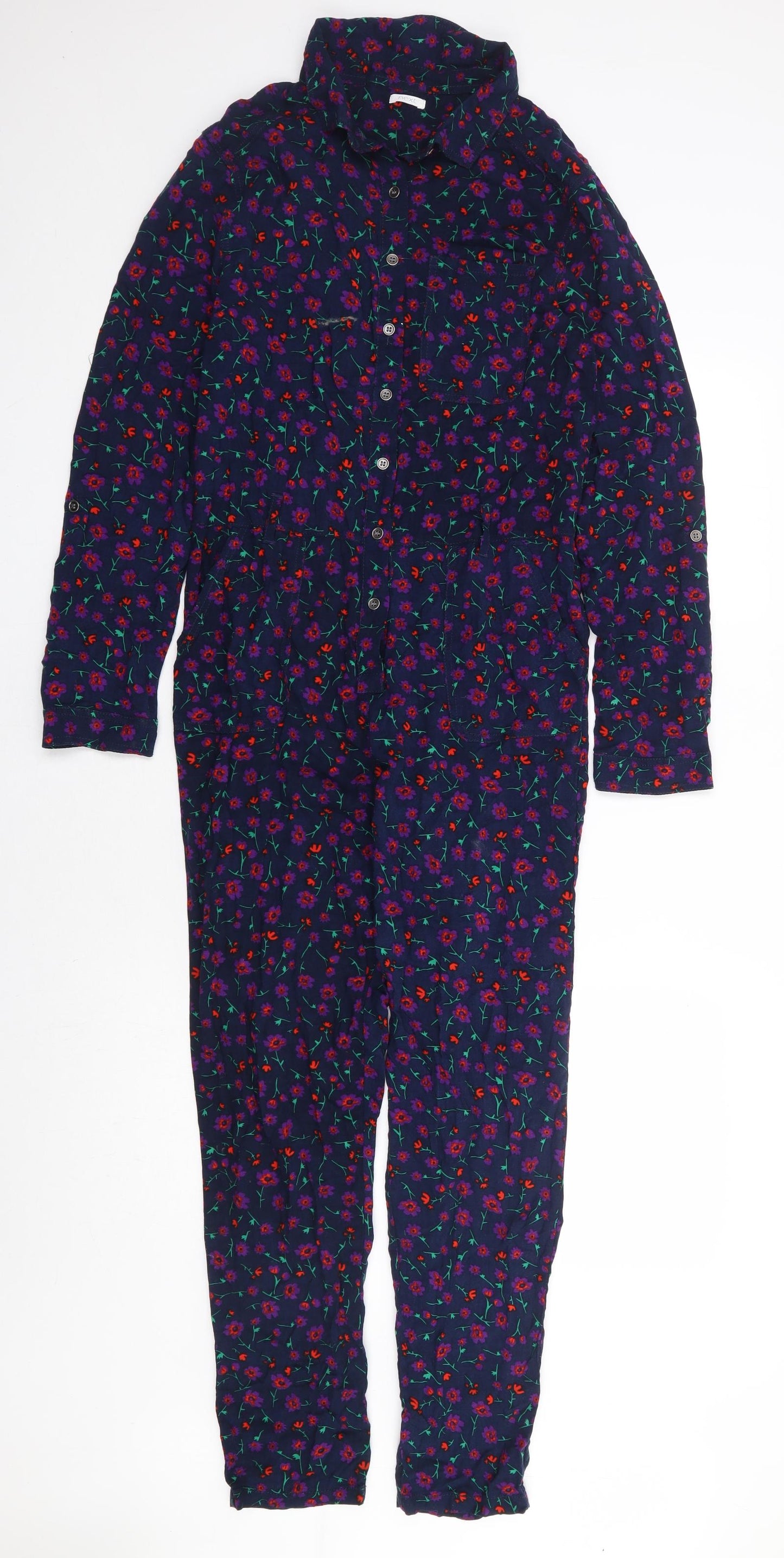 NEXT Girls Blue Floral Viscose Jumpsuit One-Piece Size 13 Years Button