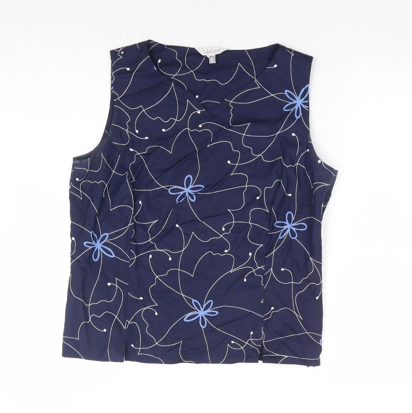 Lakeland Womens Blue Floral Viscose Basic Blouse Size 14 Round Neck
