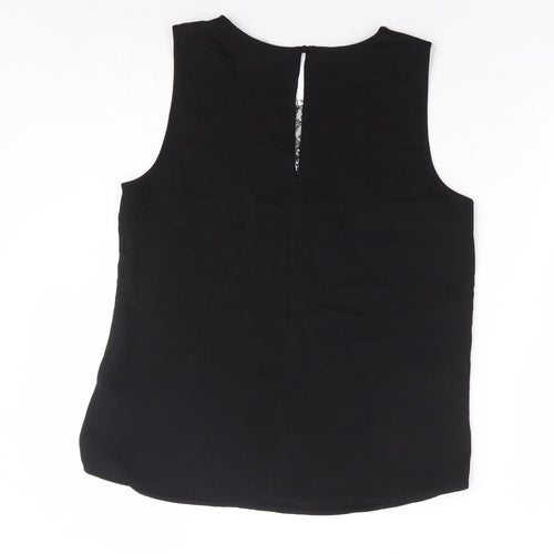 H&M Womens Black Polyester Basic Blouse Size 10 Round Neck - Lace Insert