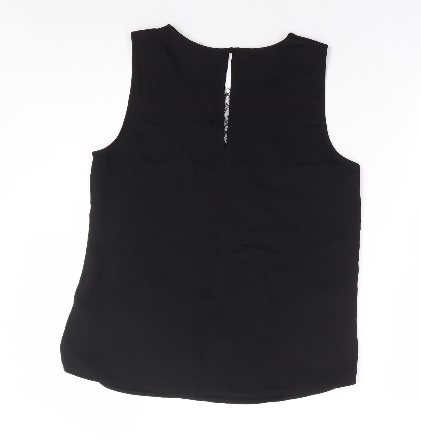 H&M Womens Black Polyester Basic Blouse Size 10 Round Neck - Lace Insert