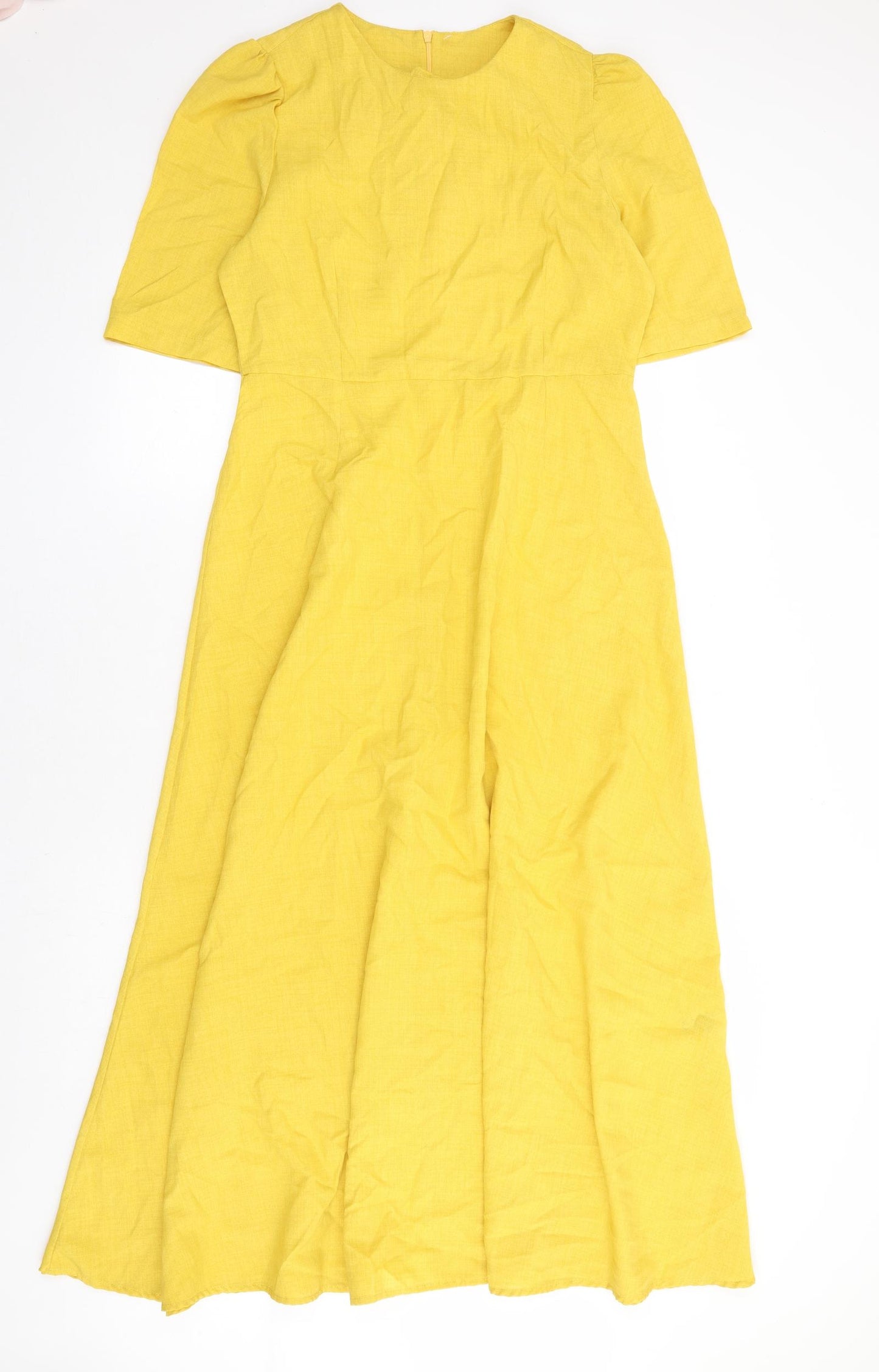 SheIn Womens Yellow Polyester A-Line Size L Round Neck Zip