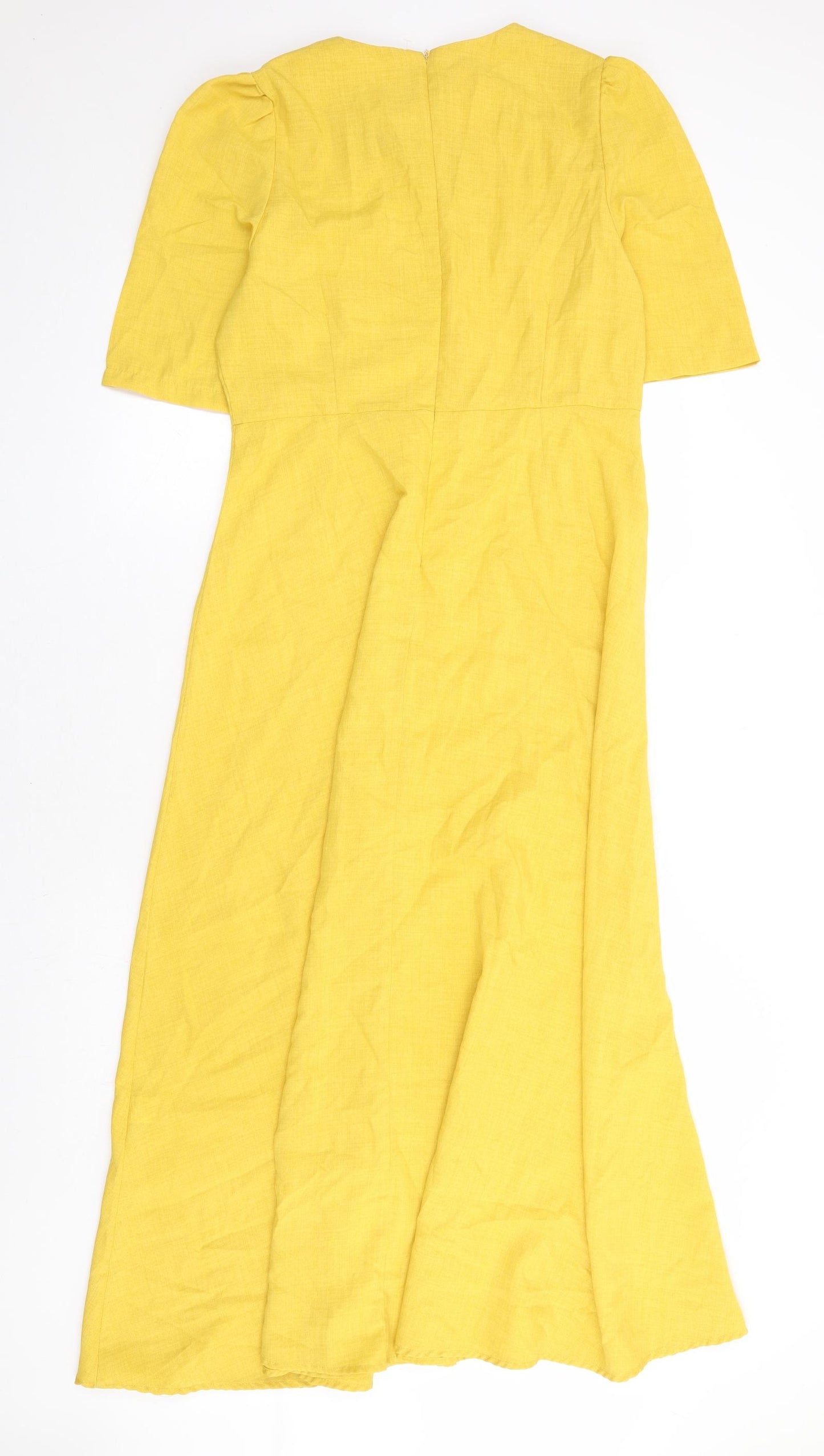 SheIn Womens Yellow Polyester A-Line Size L Round Neck Zip