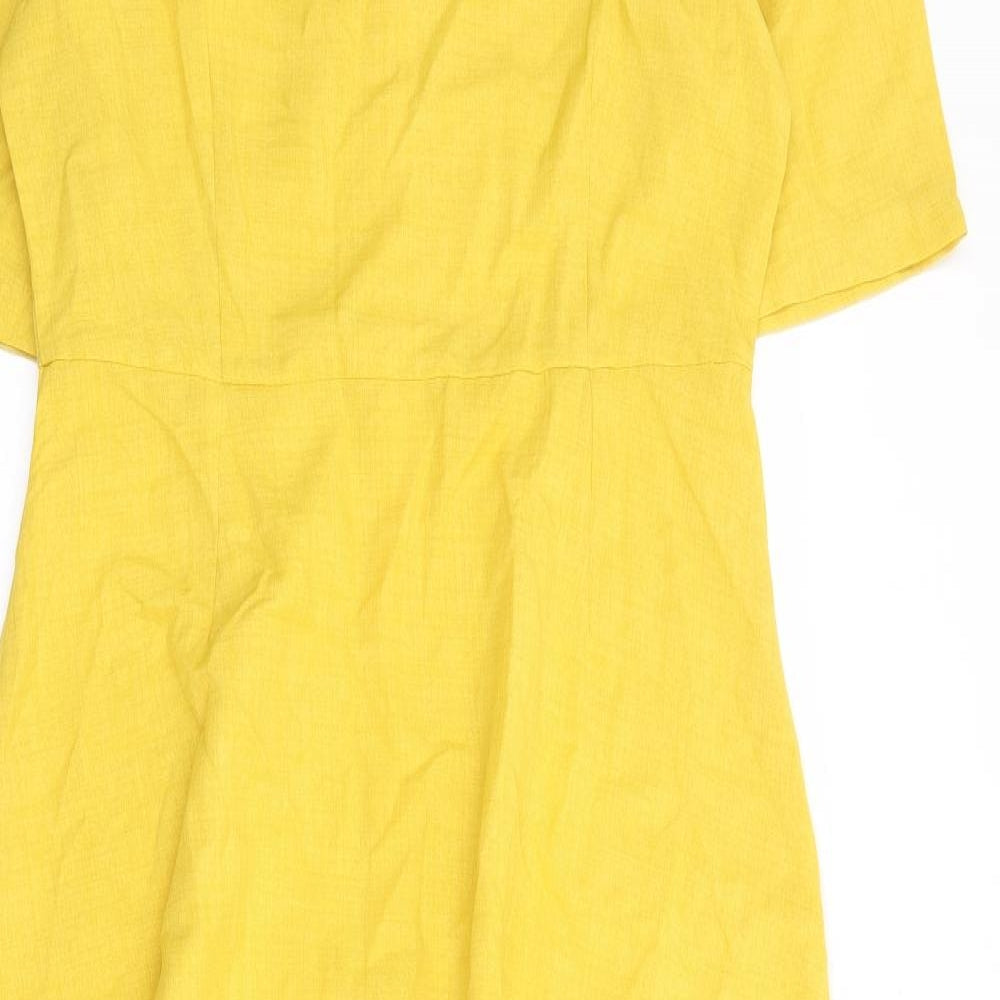 SheIn Womens Yellow Polyester A-Line Size L Round Neck Zip