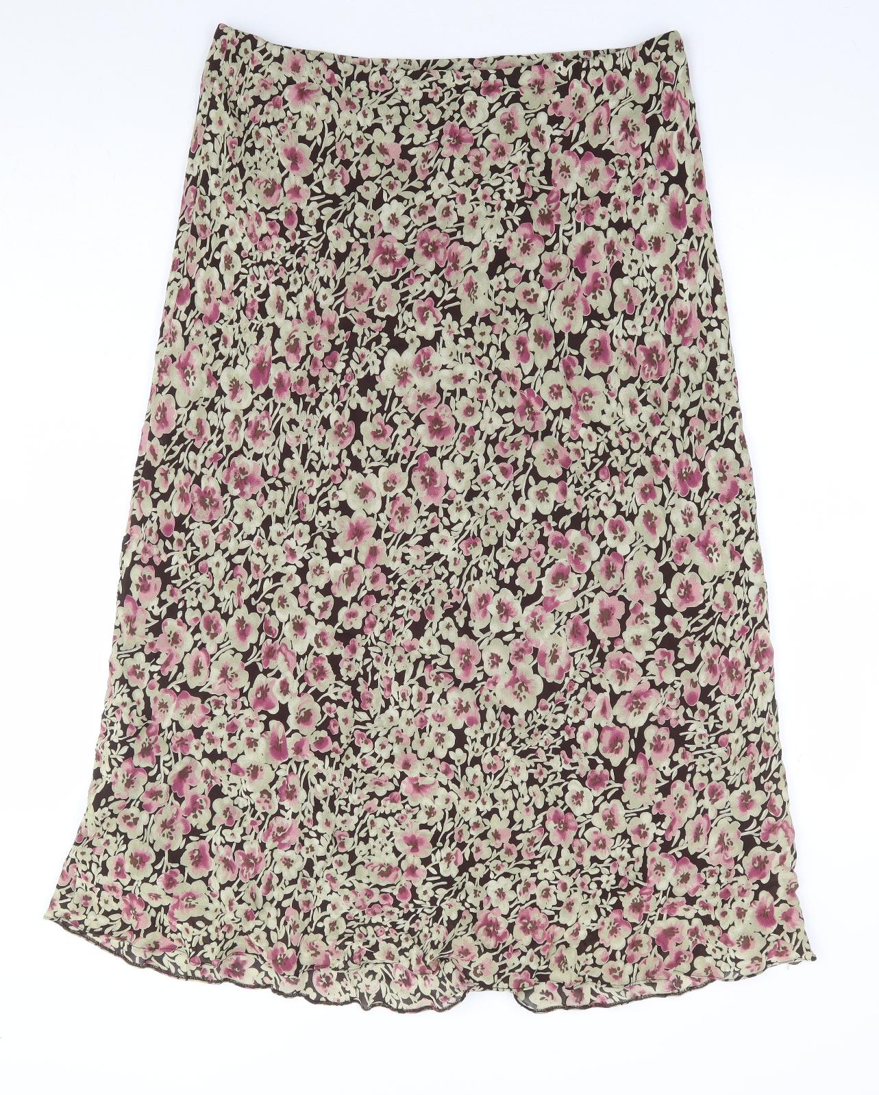 BHS Womens Multicoloured Floral Viscose A-Line Skirt Size 14