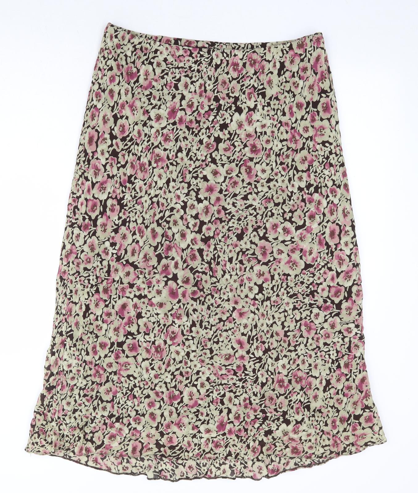 BHS Womens Multicoloured Floral Viscose A-Line Skirt Size 14