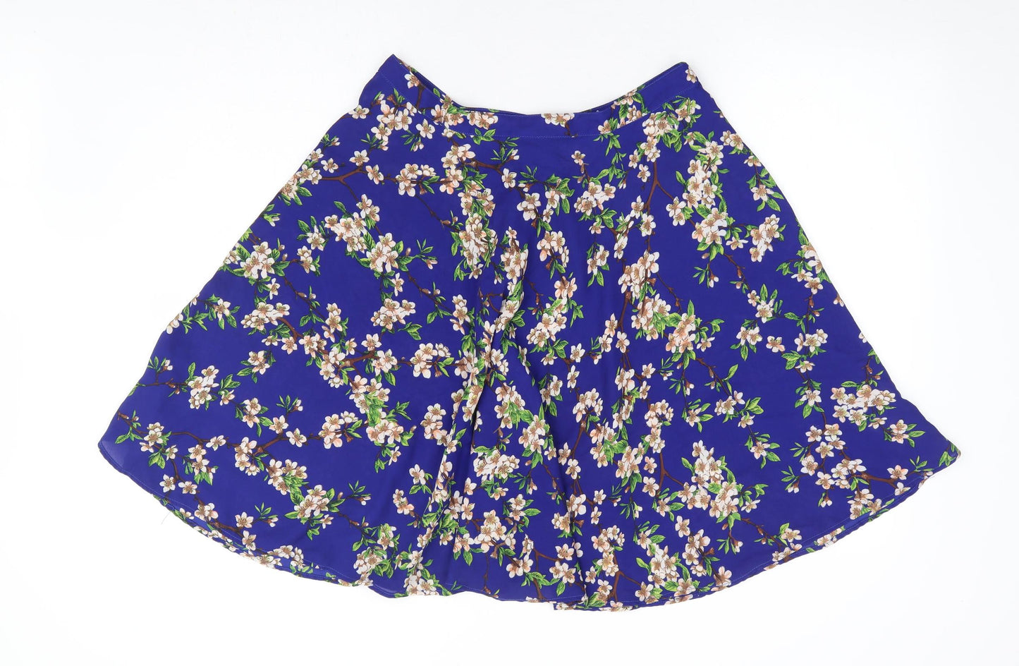 New Look Womens Blue Floral Polyester Skater Skirt Size 14 Zip