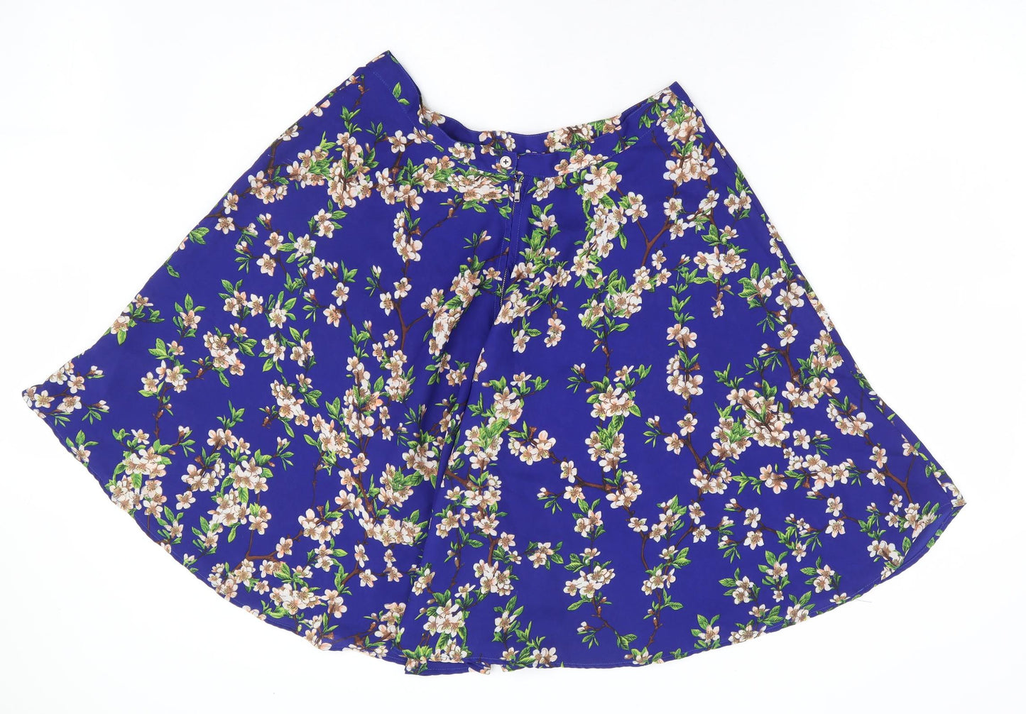 New Look Womens Blue Floral Polyester Skater Skirt Size 14 Zip