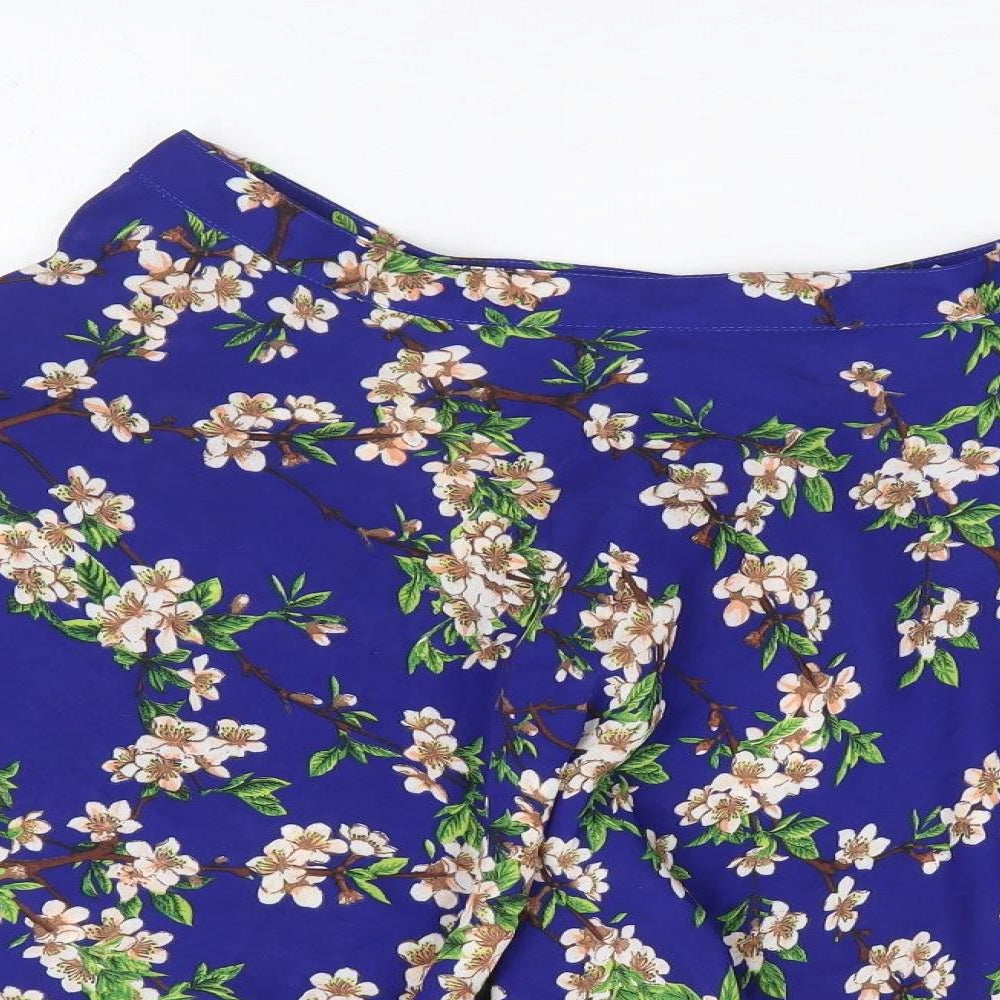 New Look Womens Blue Floral Polyester Skater Skirt Size 14 Zip