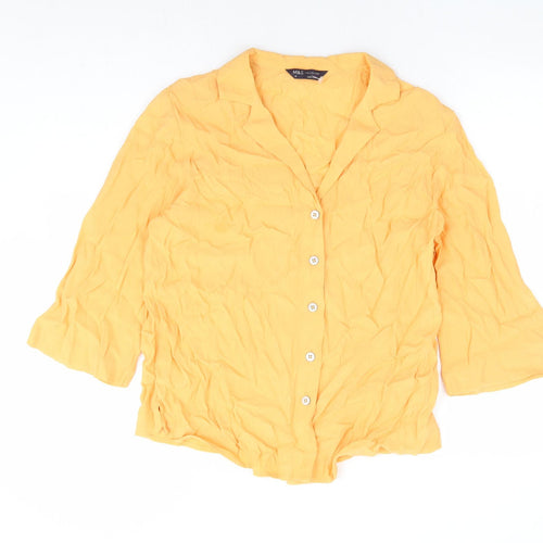 Marks and Spencer Womens Yellow Viscose Basic Button-Up Size 10 Collared