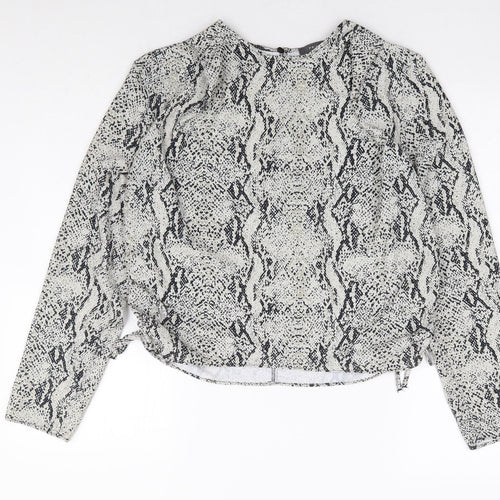 Primark Womens Grey Animal Print Polyester Basic Blouse Size 10 Round Neck - Side Tie Snake Skin Print