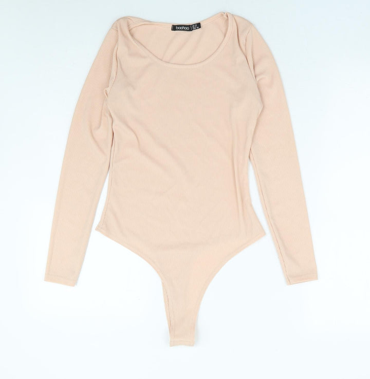 Boohoo Womens Pink Polyester Bodysuit One-Piece Size 10 Snap - Ribbed