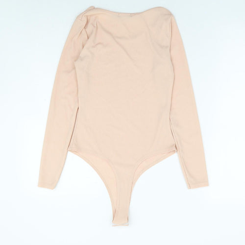 Boohoo Womens Pink Polyester Bodysuit One-Piece Size 10 Snap - Ribbed