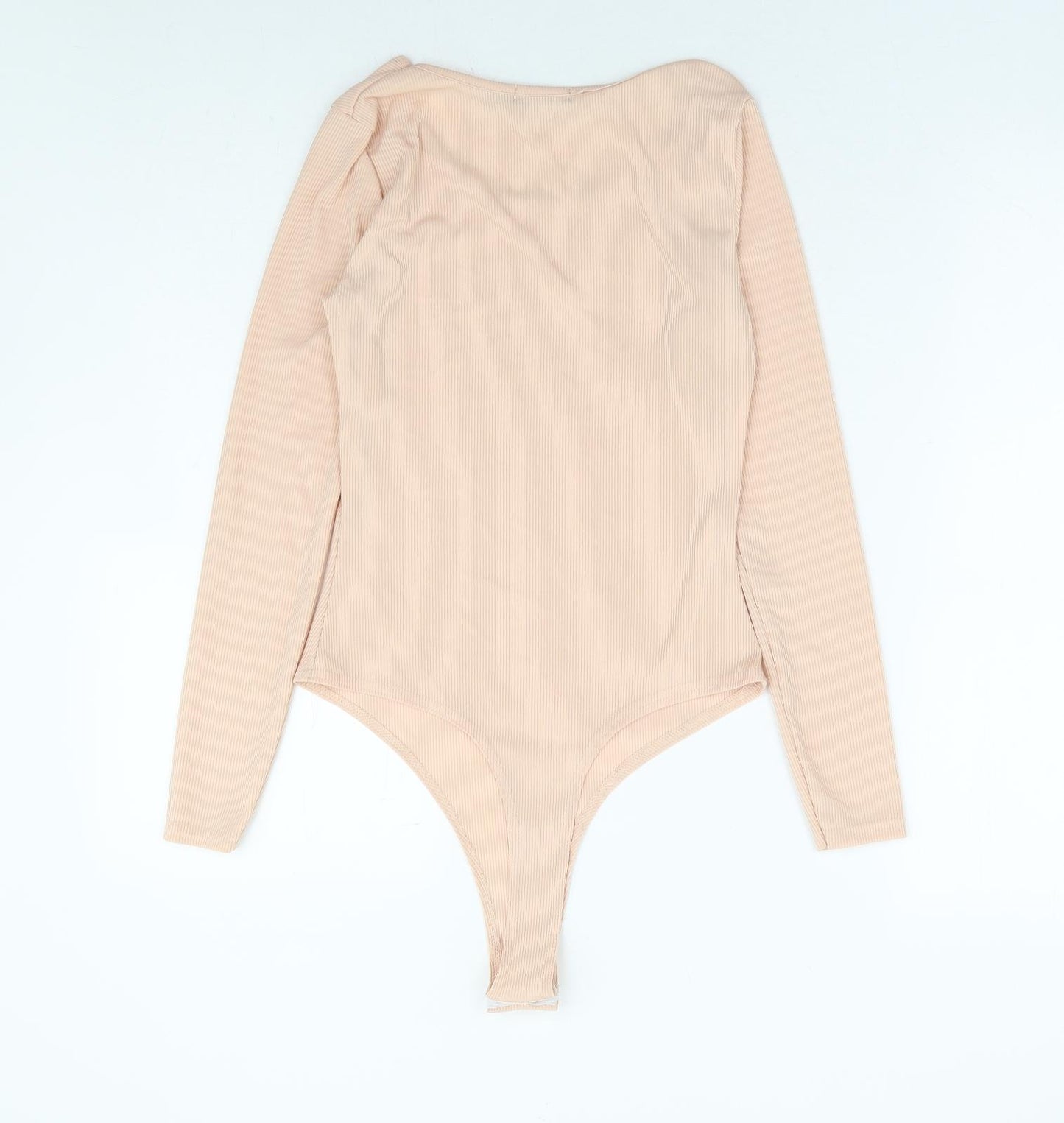 Boohoo Womens Pink Polyester Bodysuit One-Piece Size 10 Snap - Ribbed
