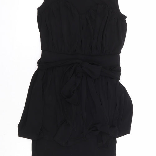 French Connection Womens Black Viscose Pencil Dress Size 6 Round Neck Pullover