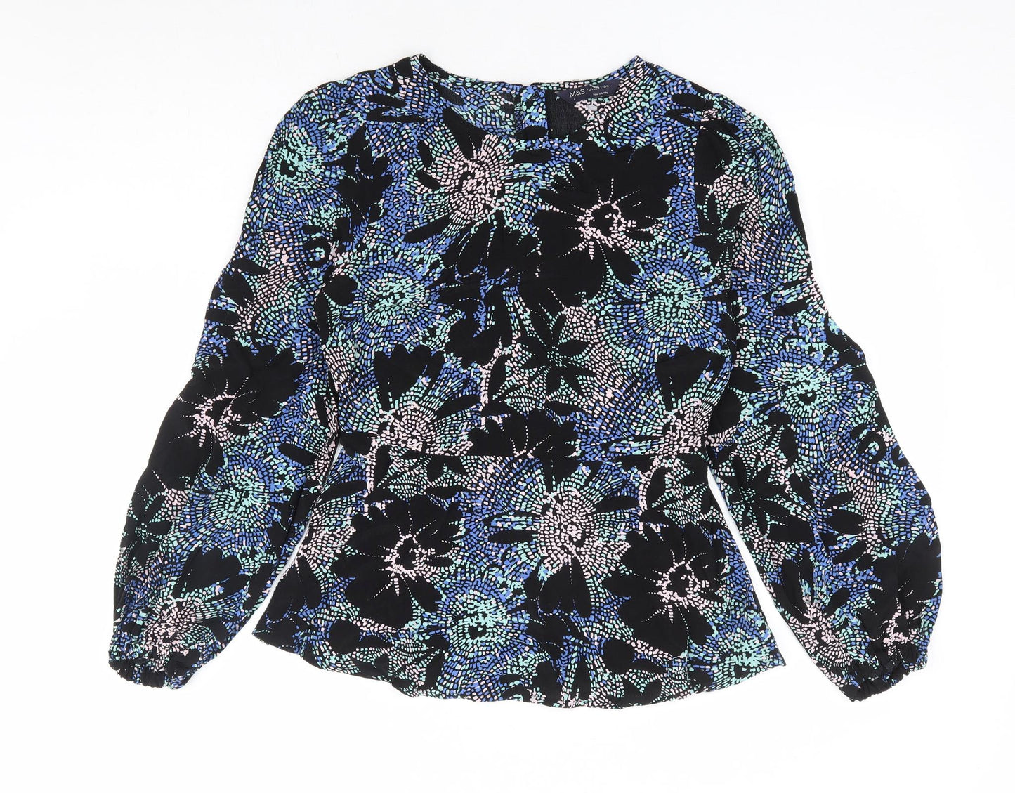 Marks and Spencer Womens Multicoloured Geometric Viscose Basic Blouse Size 8 Round Neck