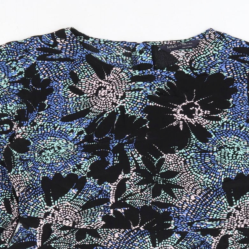 Marks and Spencer Womens Multicoloured Geometric Viscose Basic Blouse Size 8 Round Neck