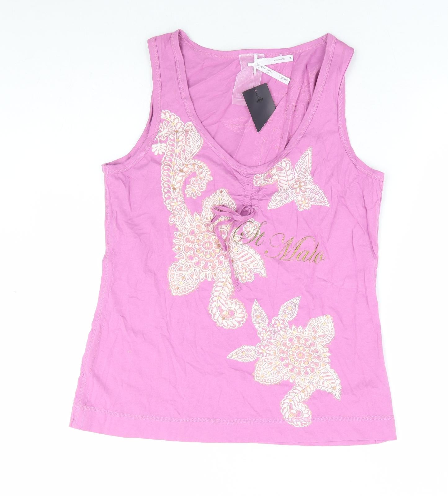 NEXT Womens Pink 100% Cotton Basic Tank Size 14 Scoop Neck - St Malo