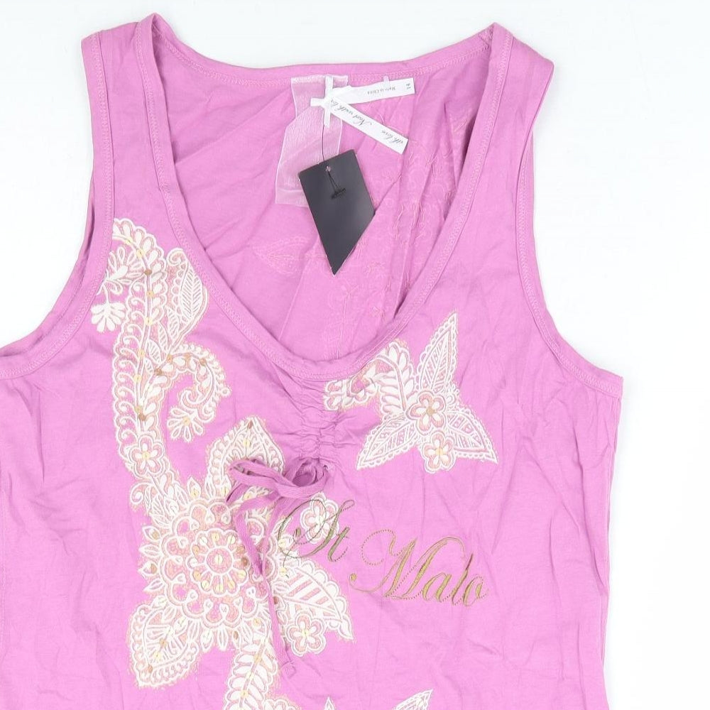 NEXT Womens Pink 100% Cotton Basic Tank Size 14 Scoop Neck - St Malo