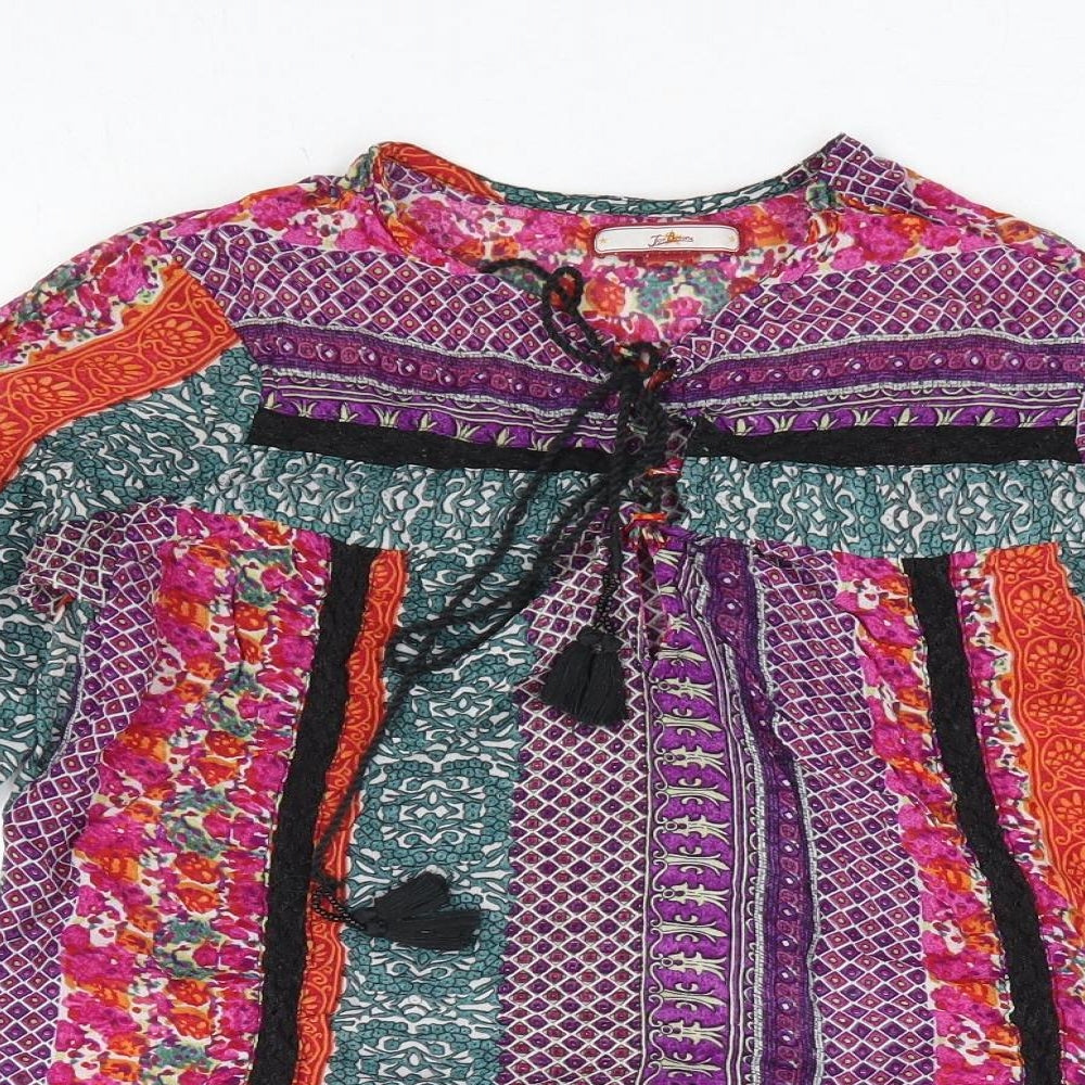 Joe Browns Womens Multicoloured Geometric Viscose Basic Blouse Size 8 Round Neck