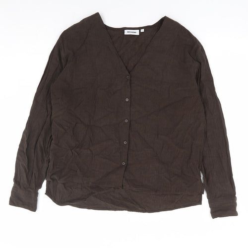 Weekday Womens Brown Viscose Basic Button-Up Size S V-Neck