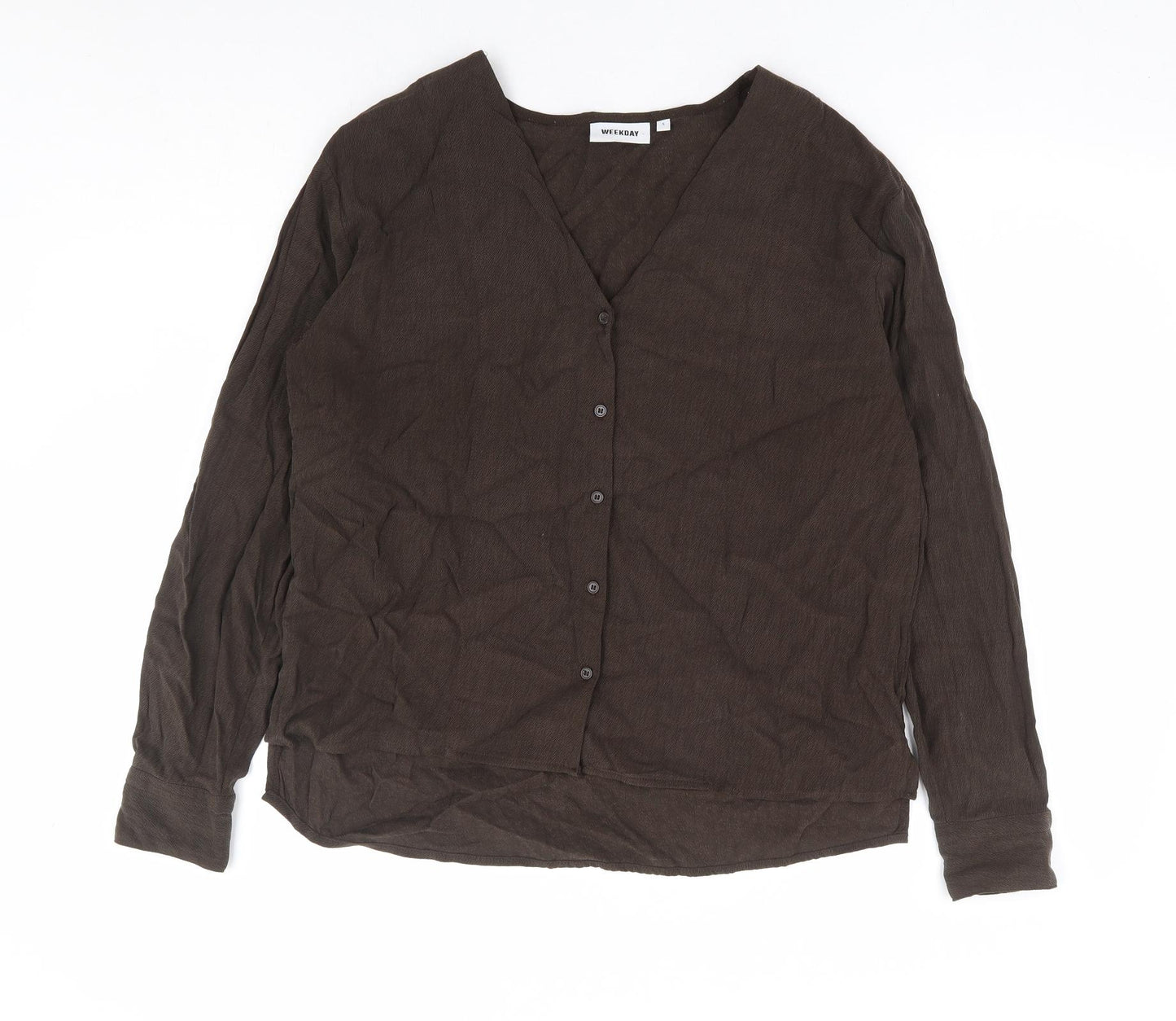 Weekday Womens Brown Viscose Basic Button-Up Size S V-Neck