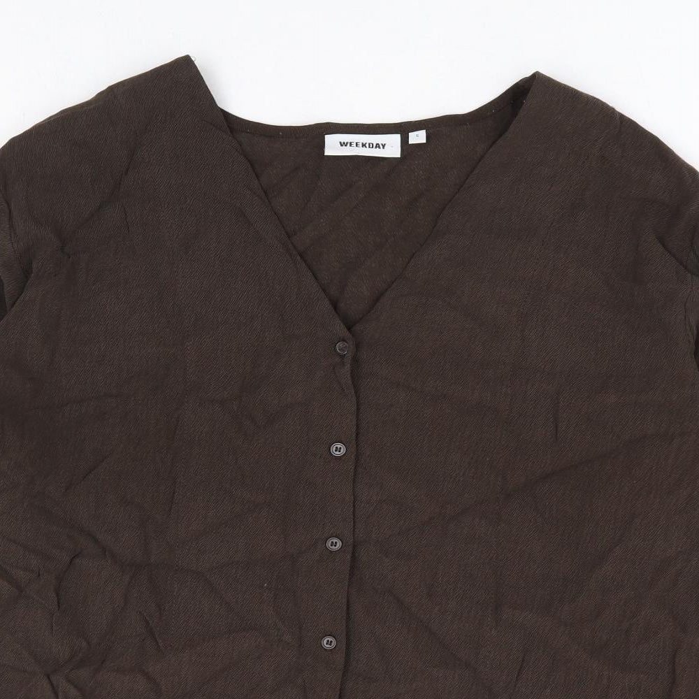 Weekday Womens Brown Viscose Basic Button-Up Size S V-Neck