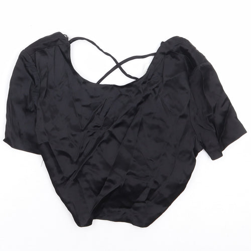 Zara Womens Black Polyester Cropped T-Shirt Size M Round Neck - Tie Back