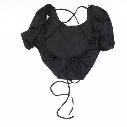 Zara Womens Black Polyester Cropped T-Shirt Size M Round Neck - Tie Back