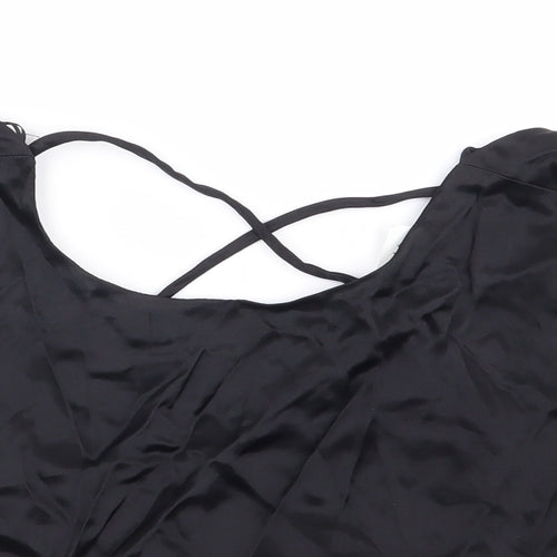 Zara Womens Black Polyester Cropped T-Shirt Size M Round Neck - Tie Back