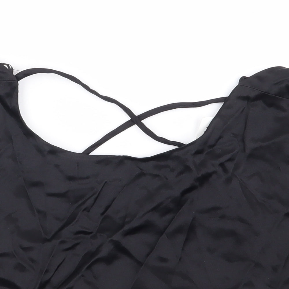 Zara Womens Black Polyester Cropped T-Shirt Size M Round Neck - Tie Back