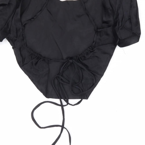 Zara Womens Black Polyester Cropped T-Shirt Size M Round Neck - Tie Back