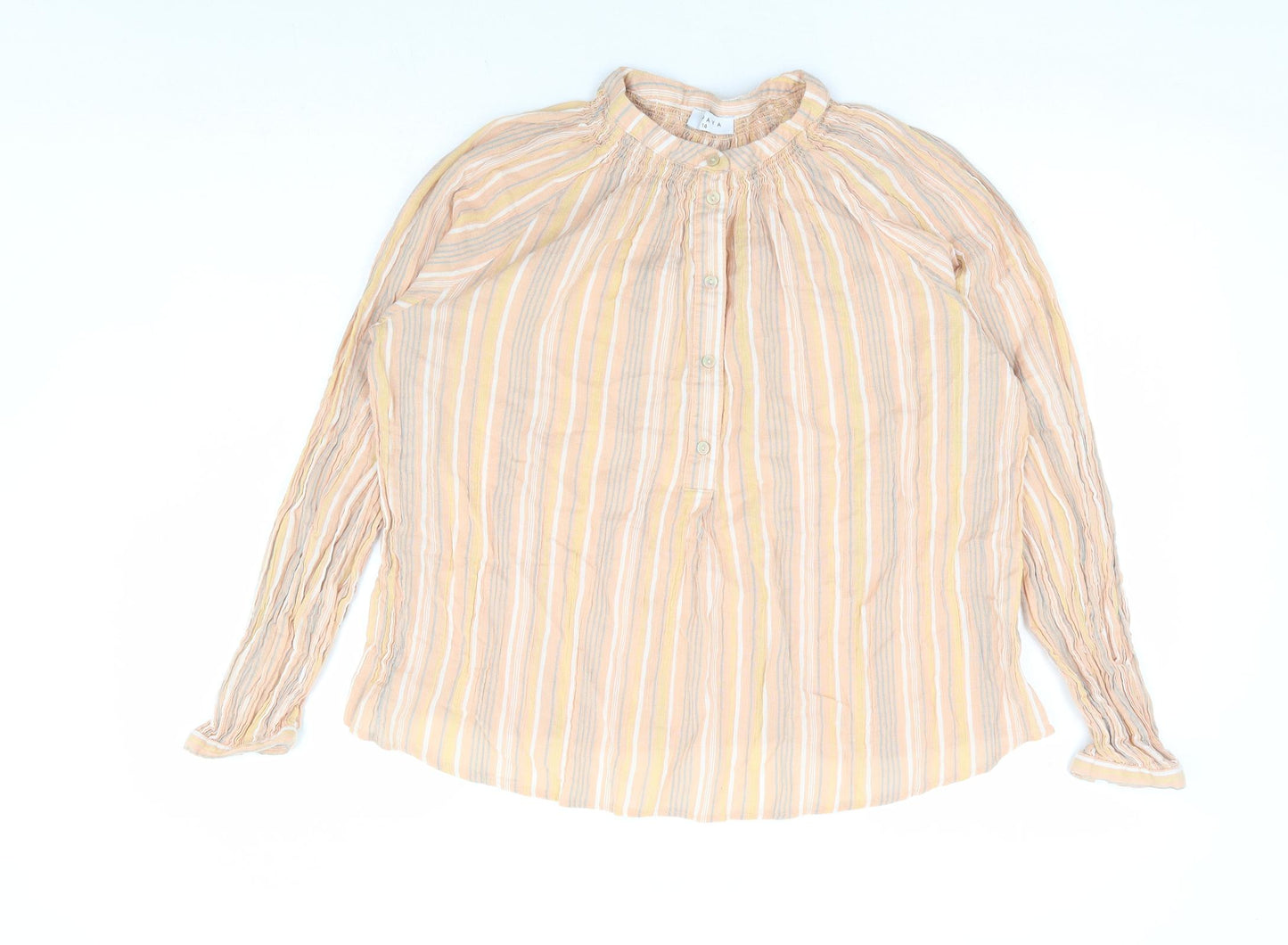 Papaya Womens Multicoloured Striped 100% Cotton Basic Blouse Size 14 Round Neck