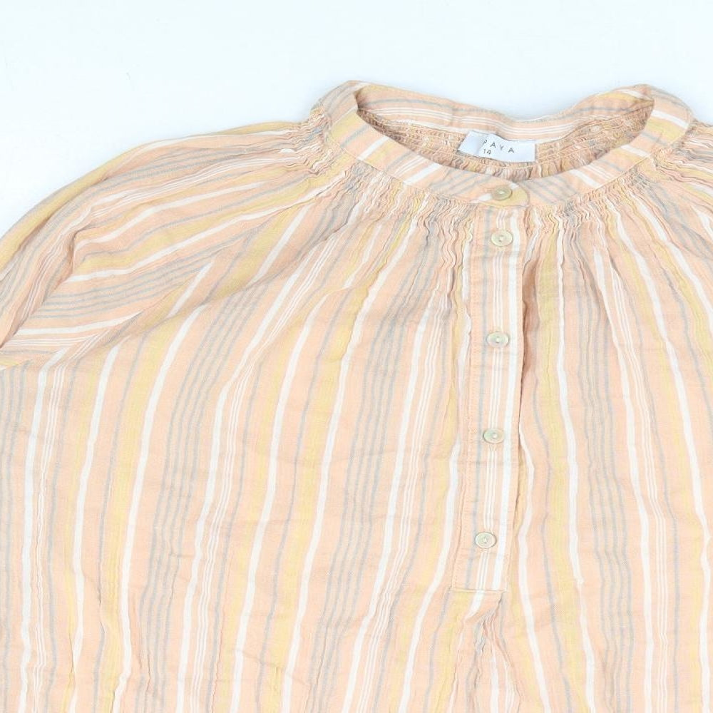Papaya Womens Multicoloured Striped 100% Cotton Basic Blouse Size 14 Round Neck