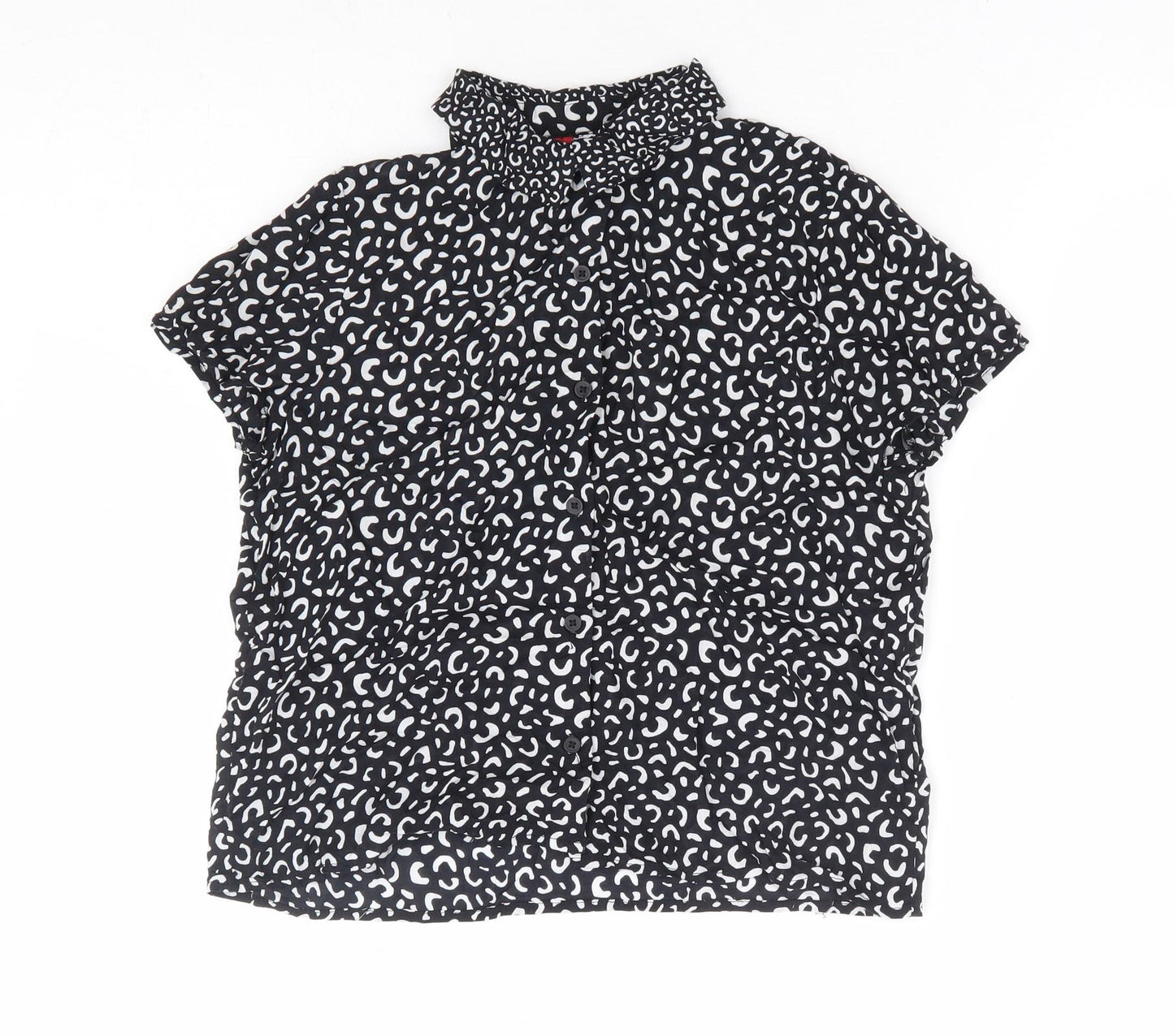 Divided by H&M Womens Black Geometric Modal Basic Button-Up Size 6 Collared